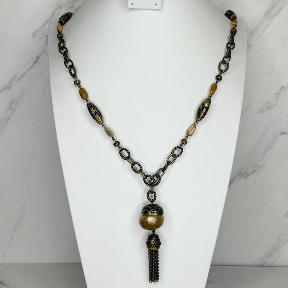 Chico's Chunky Tassel Beaded Gold Tone Necklace 32in ✨